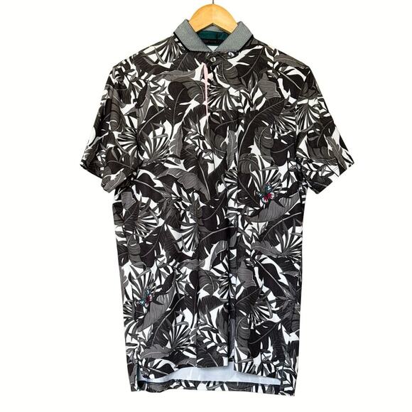 Greyson Golf Polo Shirt Men’s Size S Floral Butterfly Gray Arctic Lost World EUC - Picture 2 of 9